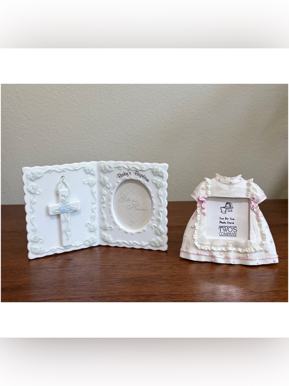Vintage Ceramic Baby Baptism & Dress Mini Picture Frames Set Of 2